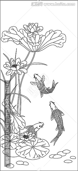 荷花鲤鱼雕刻图