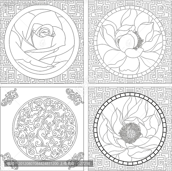 邊花角化矢量雕刻圖案