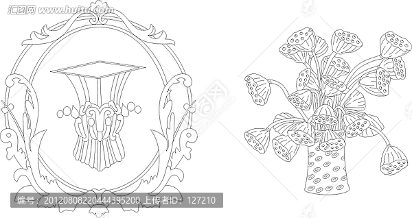 裝飾畫雕刻矢量圖,花籃,花瓶