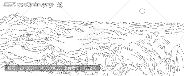 雕刻圖線條圖矢量圖,,江山如此多嬌