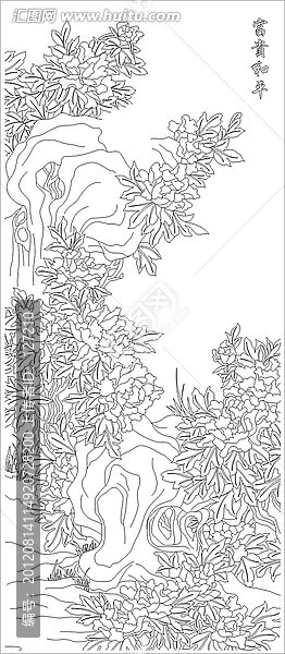 雕刻圖線條圖矢量圖,富貴和平