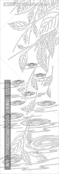 矢量圖線條圖雕刻圖,葉子,水波