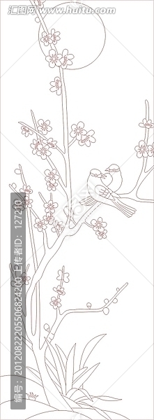 矢量圖線條圖雕刻圖,梅花小鳥(niǎo)