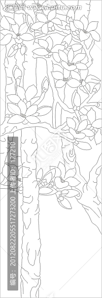 矢量圖線條圖雕刻圖,木棉花