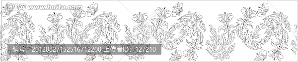 腰線雕刻圖線條圖矢量圖,歐式花紋,花朵