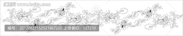 腰線雕刻圖線條圖矢量圖,歐式花紋,花朵葉子