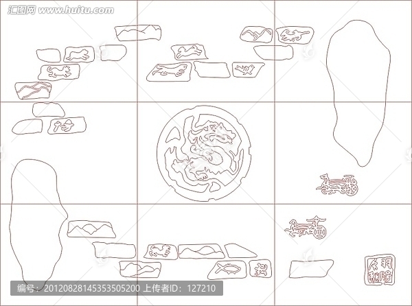 玻璃雕刻圖矢量圖線條圖,甲骨圖像