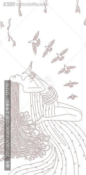 玻璃雕刻圖矢量圖線條圖,美女圖