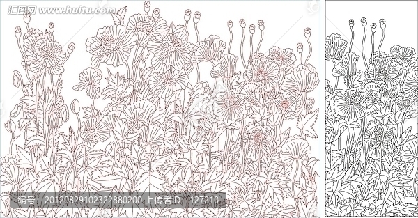 玻璃雕刻圖矢量圖線條圖,虞美人