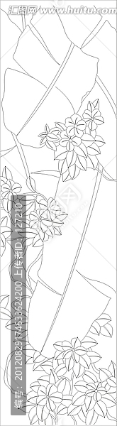 玻璃雕刻圖矢量圖線條圖,芭蕉葉