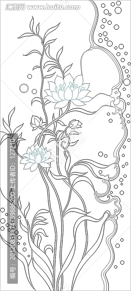 藝術(shù)玻璃雕刻圖矢量圖線條圖,花朵