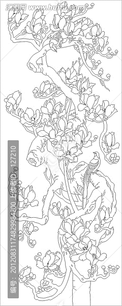 藝術(shù)玻璃雕刻圖矢量圖線條圖,鳥語花香