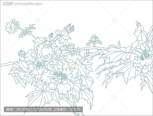 藝術玻璃雕刻圖線條圖矢量圖,芙蓉