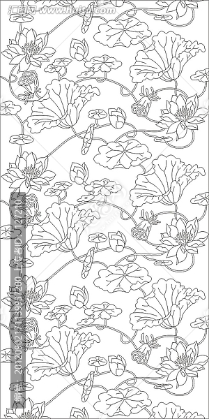藝術(shù)玻璃雕刻圖線條圖矢量圖,蓮花葉
