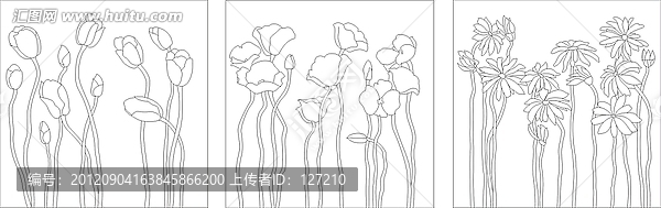 玻璃文化藝術玻璃雕刻圖,花朵,三聯(lián)畫
