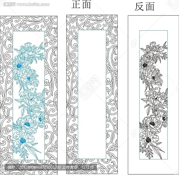 玻璃文化藝術(shù)玻璃雕刻圖矢量圖線條圖,雙面雕刻牡丹花
