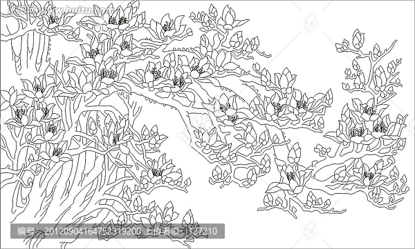 玻璃文化藝術(shù)玻璃雕刻圖矢量圖線條圖,玉蘭花
