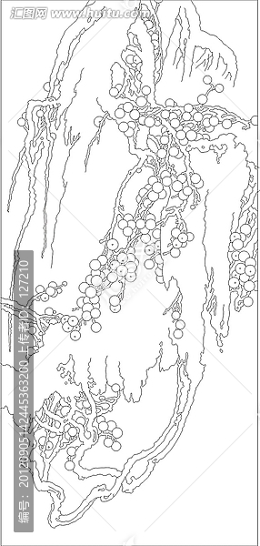 藝術(shù)玻璃雕刻圖矢量圖線條圖,古木逢春