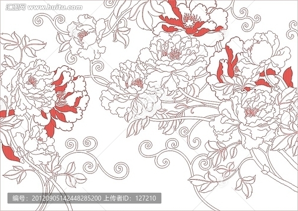 藝術(shù)玻璃雕刻圖矢量圖線條圖,國色天香