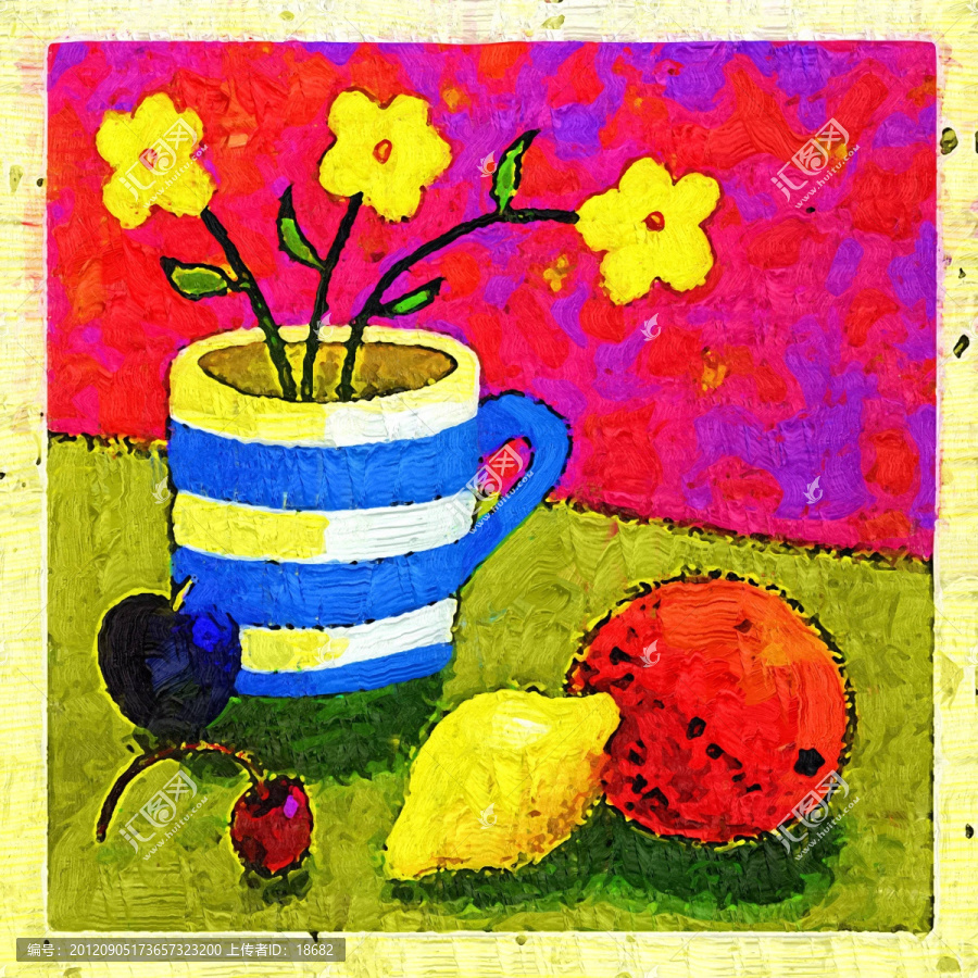 裝飾畫,無框畫,油畫,花瓶與水果