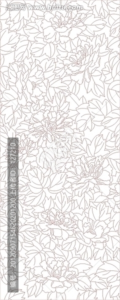 藝術(shù)玻璃雕刻圖矢量圖線條圖,花開富貴