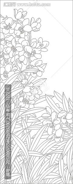 藝術(shù)玻璃雕刻圖矢量圖線條圖,蘭花,花惠蘭