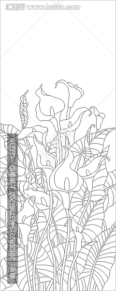 藝術(shù)玻璃雕刻圖矢量圖線條圖,馬蹄蓮,玉潔