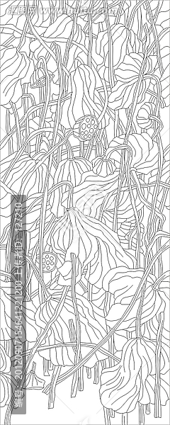 藝術(shù)玻璃雕刻圖矢量圖線條圖,秋荷金碩,藕荷