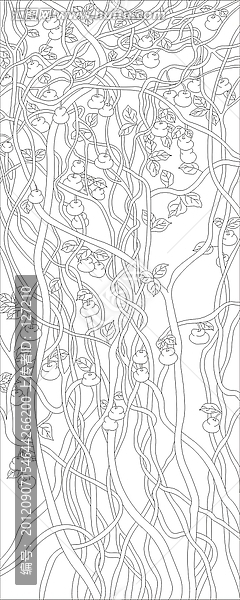 藝術玻璃雕刻圖矢量圖線條圖,如意果,萬事如意