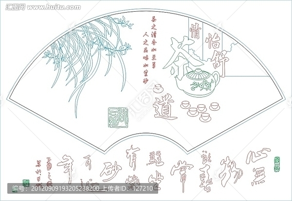 藝術(shù)玻璃雕刻圖矢量圖線條圖,茶道茶壺