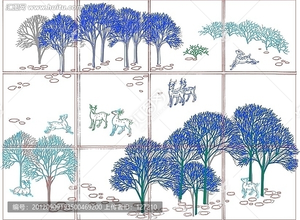 藝術(shù)玻璃雕刻圖矢量圖線條圖,鹿趣圖