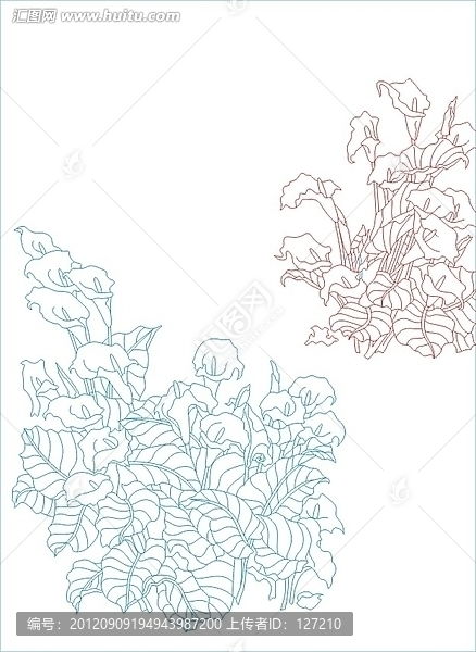 藝術(shù)玻璃雕刻圖矢量圖線條圖,馬蹄蓮,馬躥蓮
