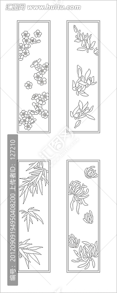 藝術(shù)玻璃雕刻圖矢量圖線條圖,梅蘭竹菊四君子