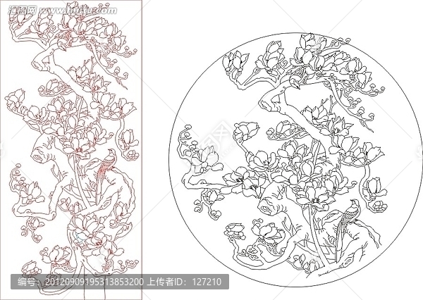 藝術(shù)玻璃雕刻圖矢量圖線條圖,玉堂春