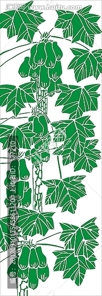 藝術玻璃線描圖,樹木枝葉果實