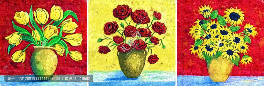 裝飾畫,無框畫,油畫,花盆