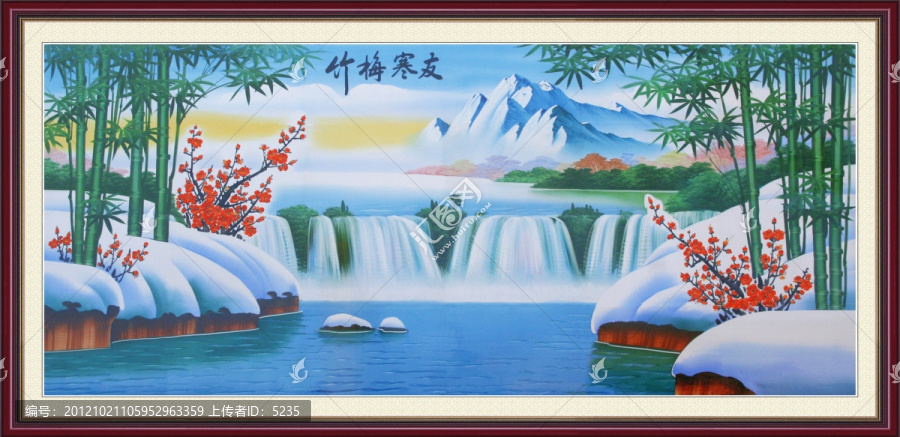 山水风景,雪景,竹梅寒友