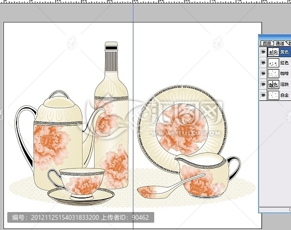 瓷片腰線花片（通道分色）