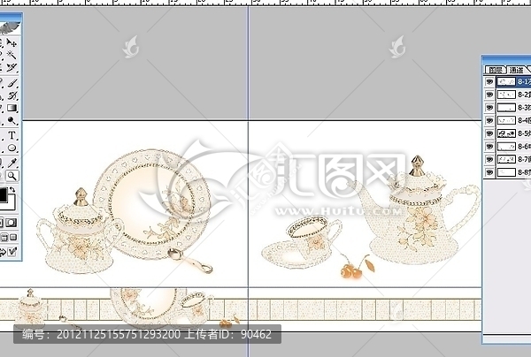 瓷片腰線花片（通道分色）