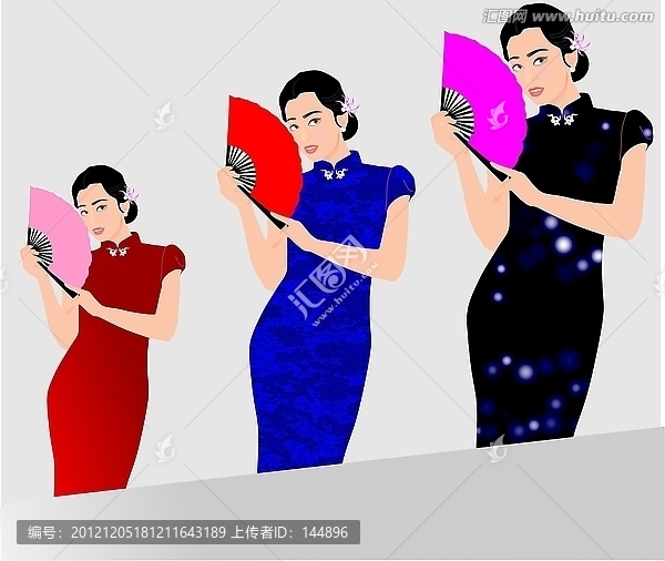 唐裝旗袍,矢量圖
