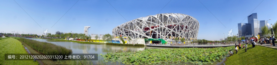 鳥巢夏天荷花180度全景