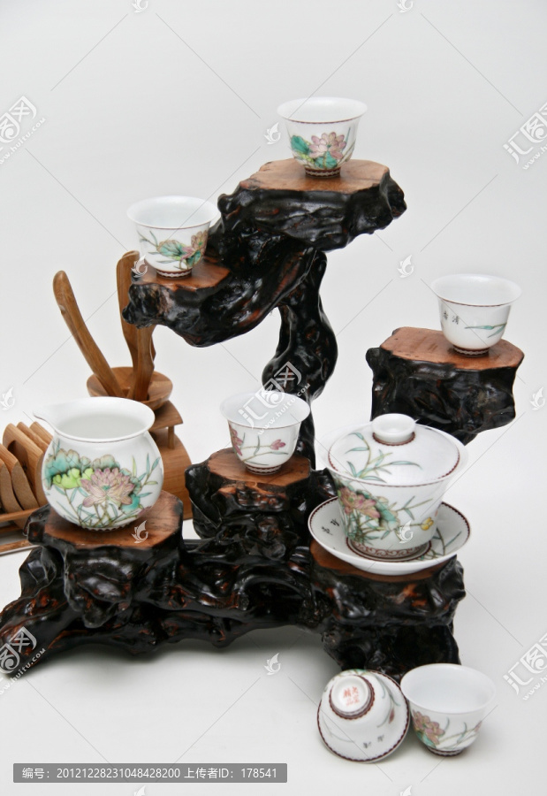白瓷印花茶具,功夫茶具,盖碗茶,青花瓷