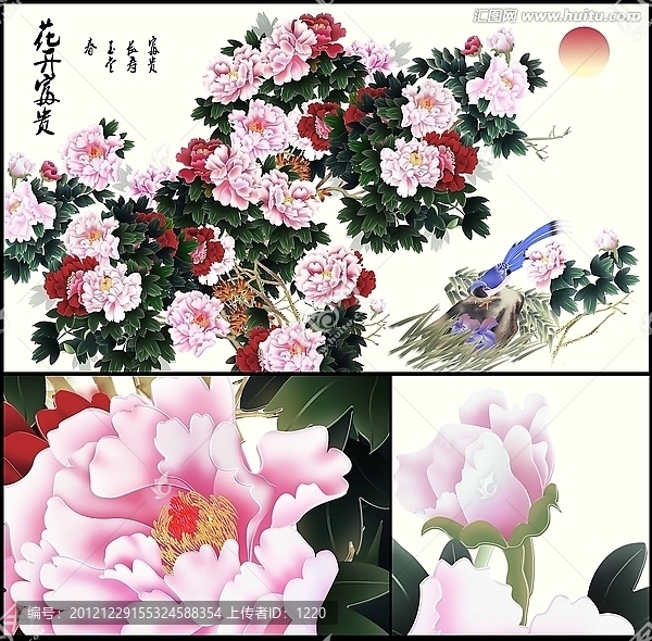巨幅手繪細分層花開富貴