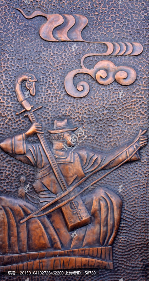 铜雕,演奏马头琴的蒙古人