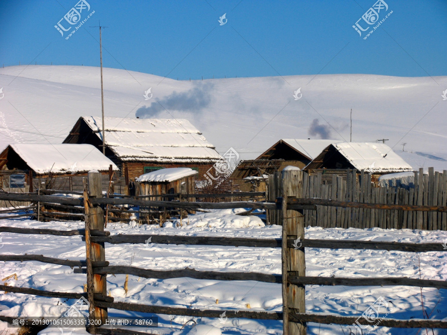 东北山村,雪景