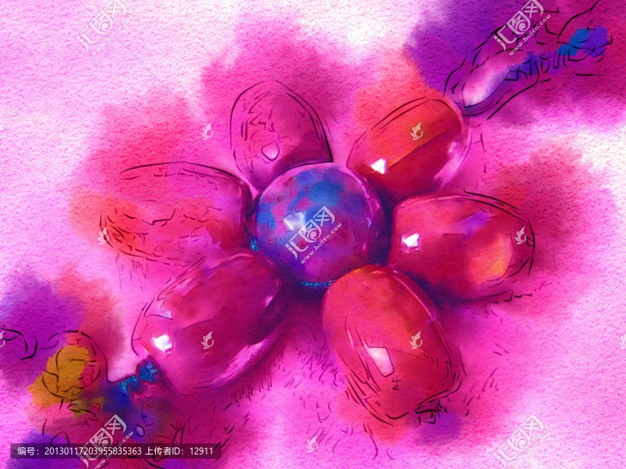 水彩畫(huà),瑪瑙珠花