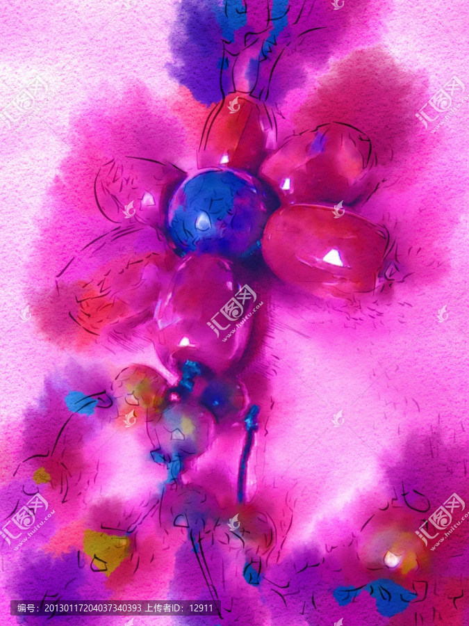 水彩畫,瑪瑙珠花