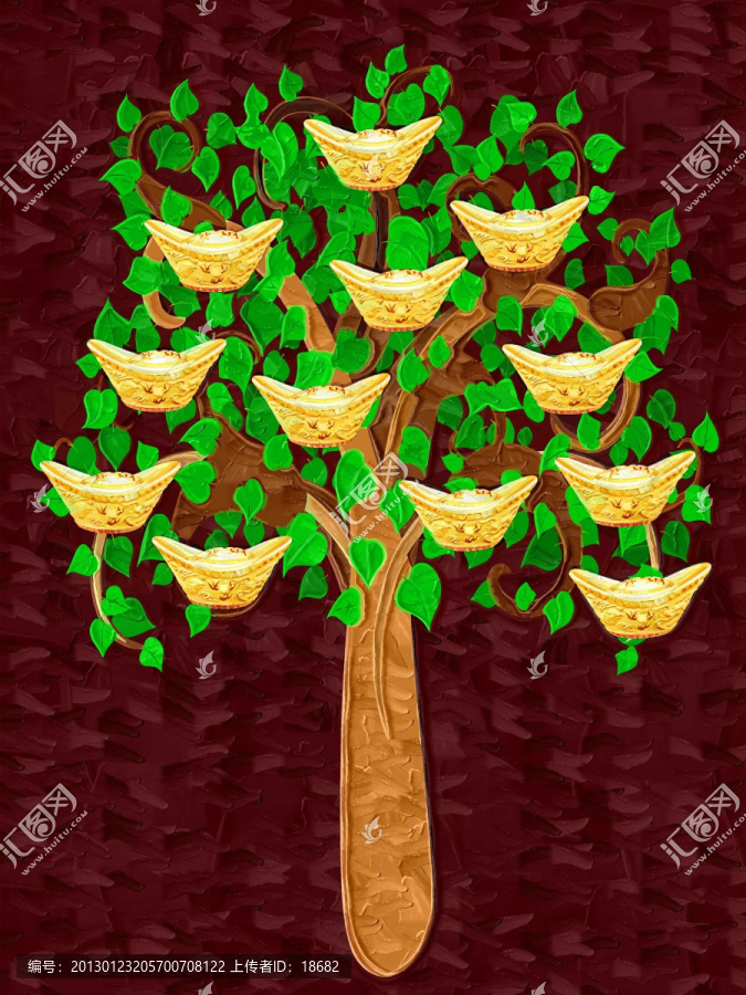 裝飾畫,無框畫,油畫,發(fā)財(cái)樹