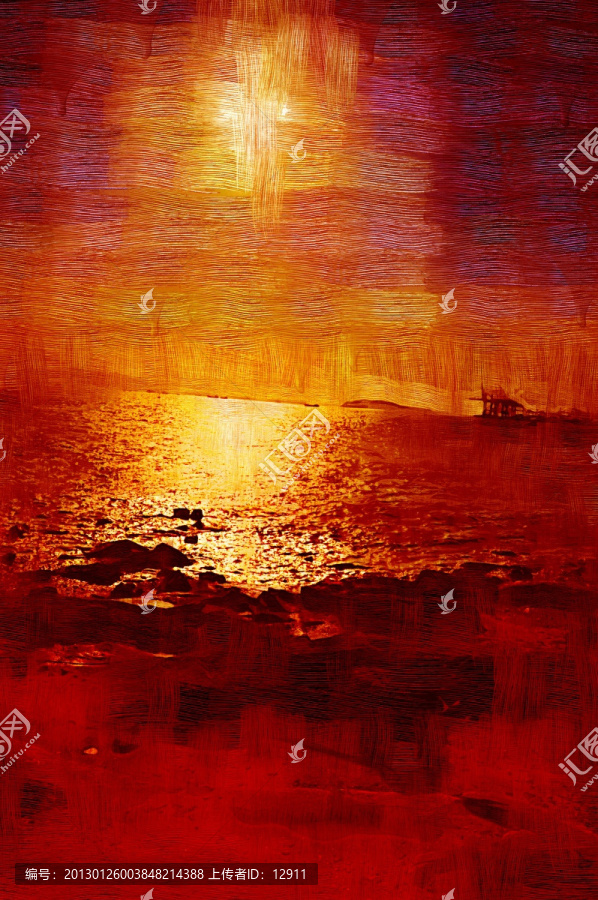 海景夕陽,風(fēng)景油畫