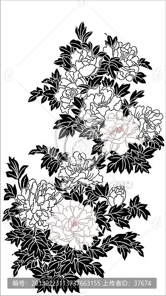 雙線牡丹矢量圖